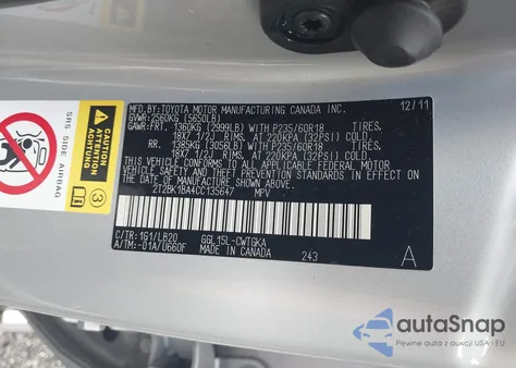 2012 Lexus Rx из США, поврежденный, VIN 2T2BK1BA4CC135647